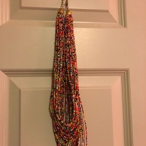 Multi-stand rainbow beaded statement necklace